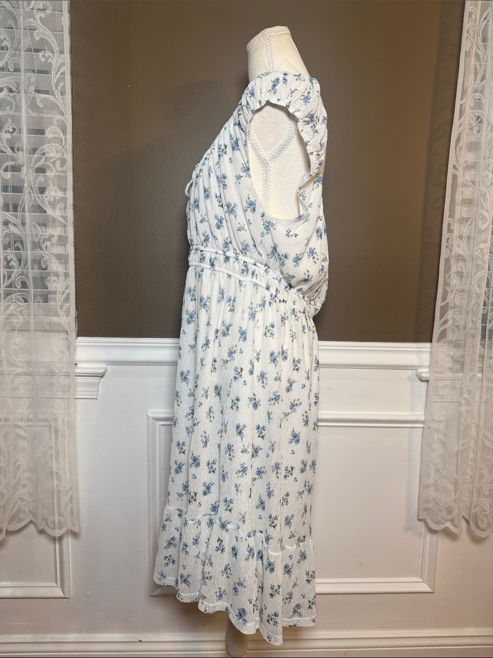 Ember Blue Floral Prairie Midi Dress Cottagecore Babydoll Size 2X - Picture 2 of 7